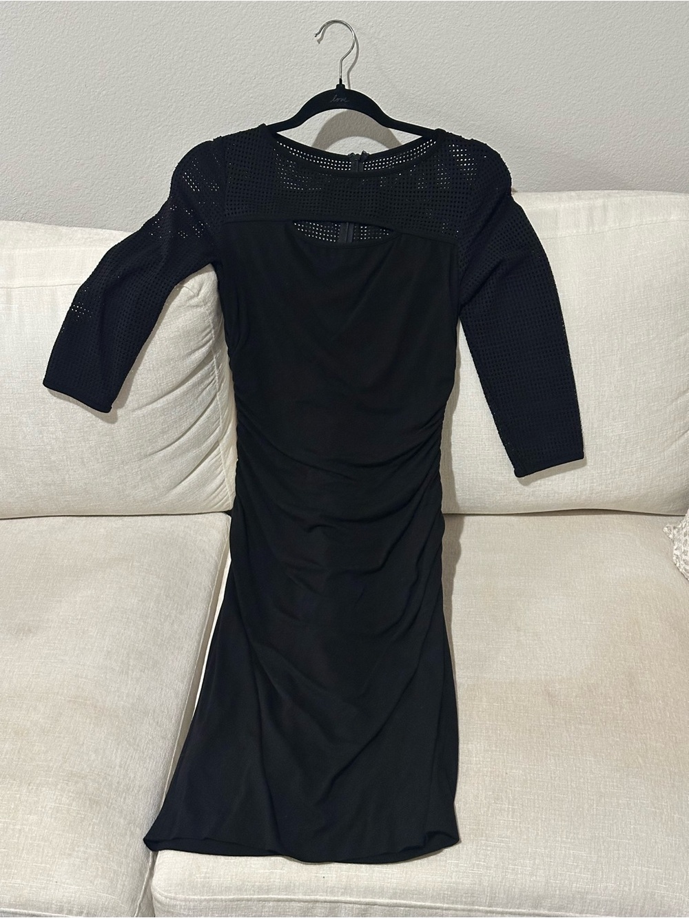 Cache Black Mesh-Shoulder Bodycon Dress